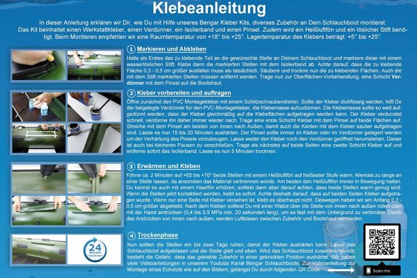 Kleber-Kit für Schlauchboote: PVC Kleber + Kleberverdünner + Pinsel + Klebeband
