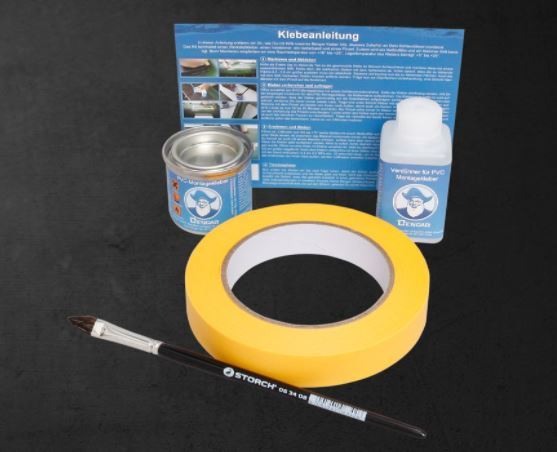 Kleber-Kit für Schlauchboote: PVC Kleber + Kleberverdünner + Pinsel + Klebeband